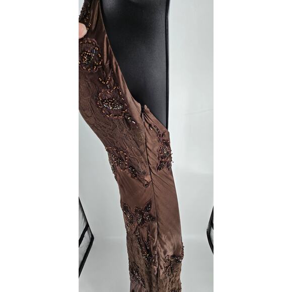 Cache Y2K 100% Silk Satin Lace Beaded Halter  Dress Asymmetrical Forrest Fairy - Picture 6 of 8